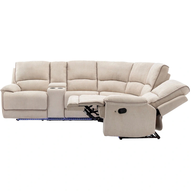 94.8 Modern Manual Reclining Living Room Furniture Set with USB Ports, Hidden Storage, LED Light Strip and 2 Cup Holders, Cream