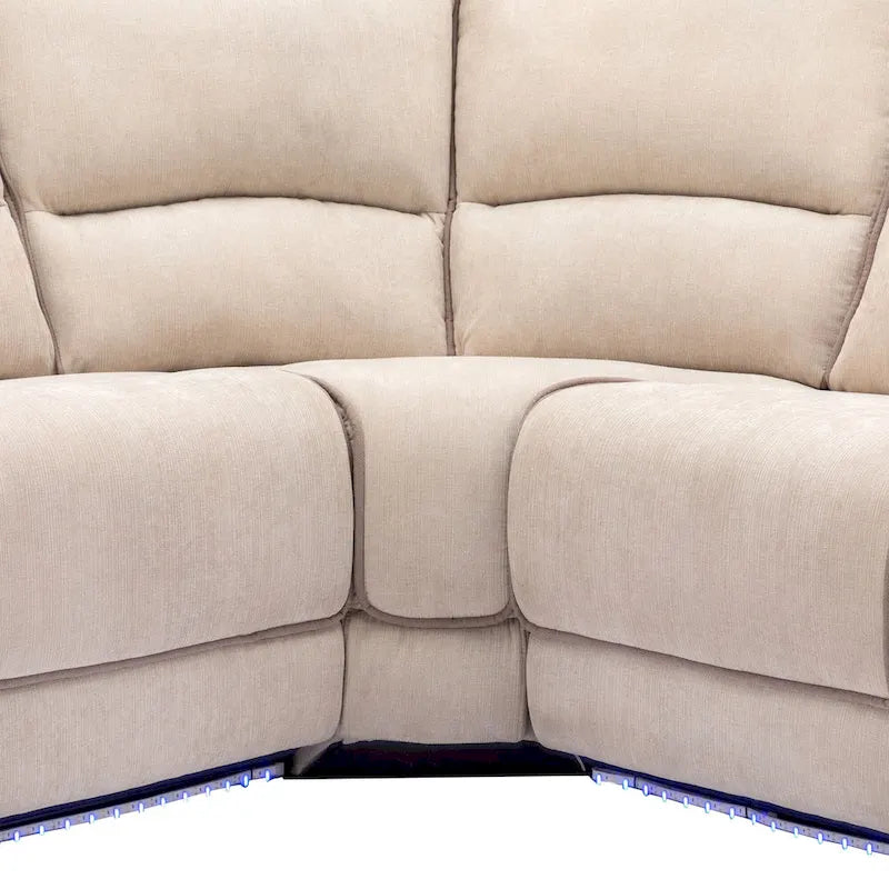 94.8 Modern Manual Reclining Living Room Furniture Set with USB Ports, Hidden Storage, LED Light Strip and 2 Cup Holders, Cream