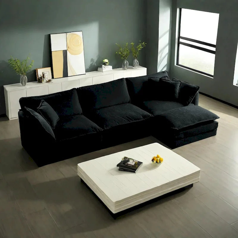 4-Piece Modular Chenille Upholstered L-Shaped Sectional Sofa with Ottoman