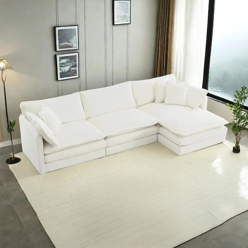 4-Piece Modular Chenille Upholstered L-Shaped Sectional Sofa with Ottoman