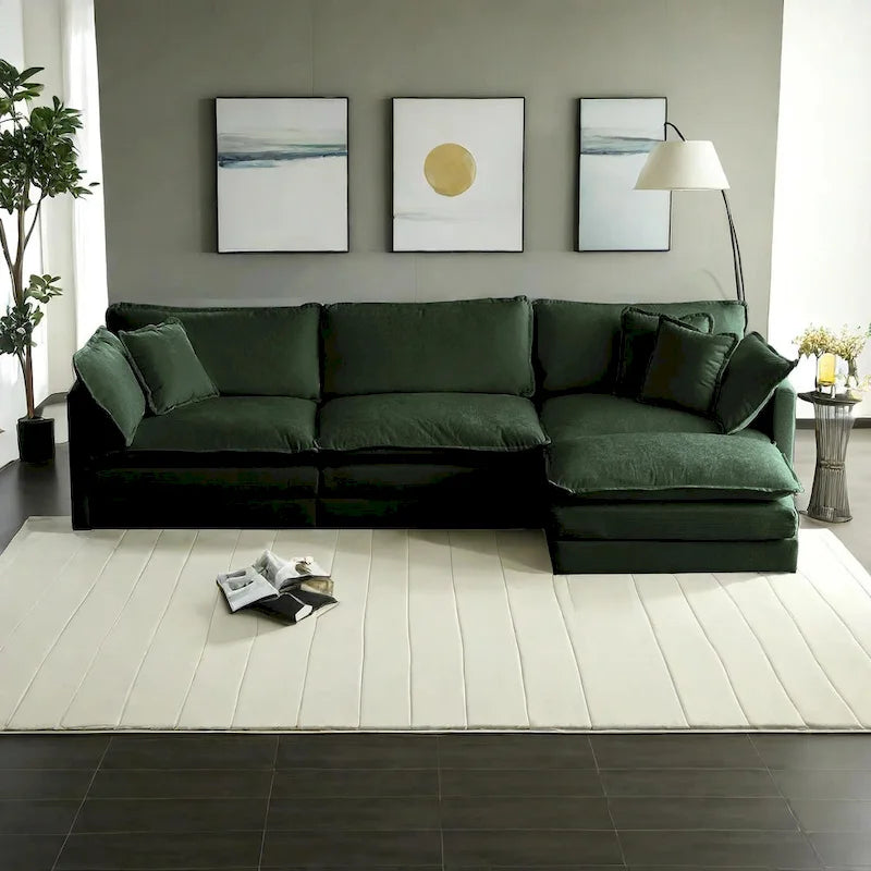 4-Piece Modular Chenille Upholstered L-Shaped Sectional Sofa with Ottoman