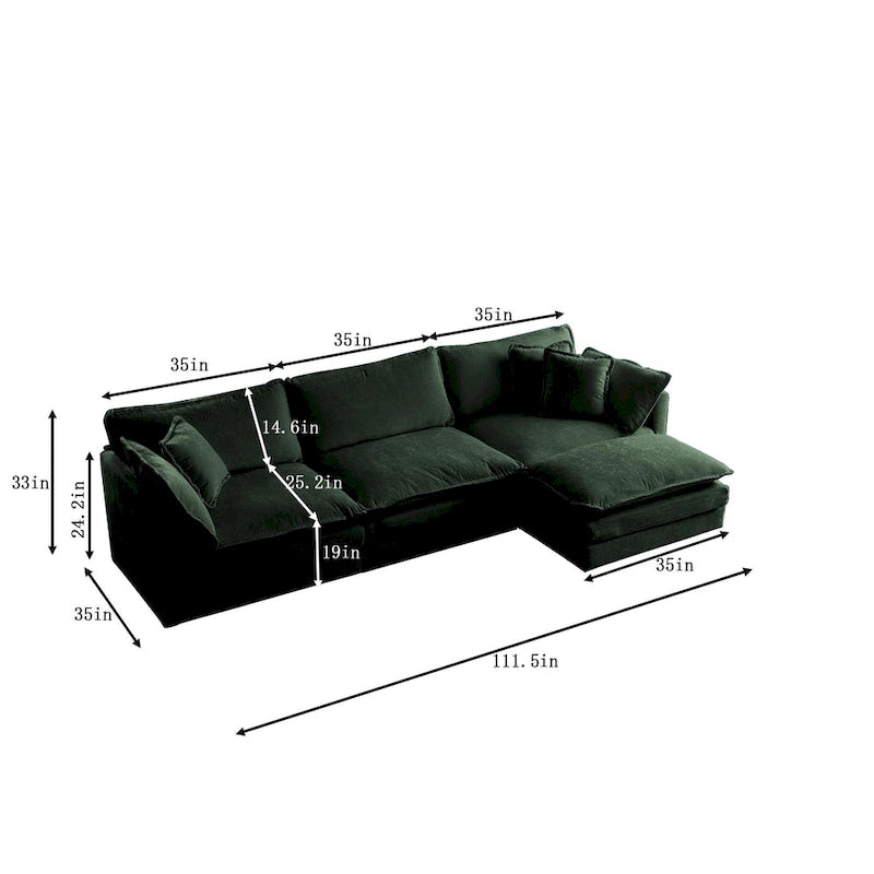 4-Piece Modular Chenille Upholstered L-Shaped Sectional Sofa with Ottoman