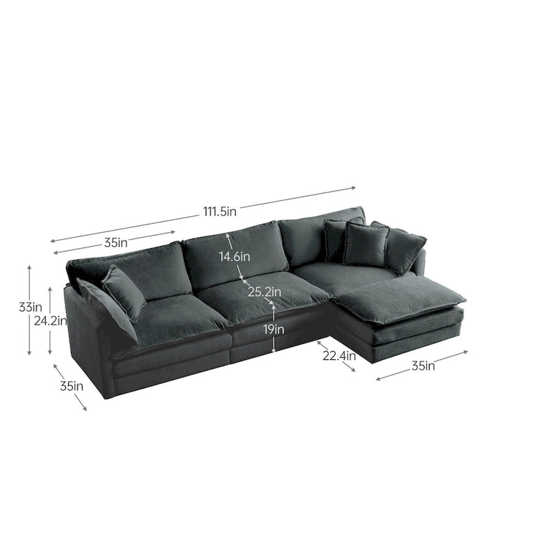 4-Piece Modular Chenille Upholstered L-Shaped Sectional Sofa with Ottoman