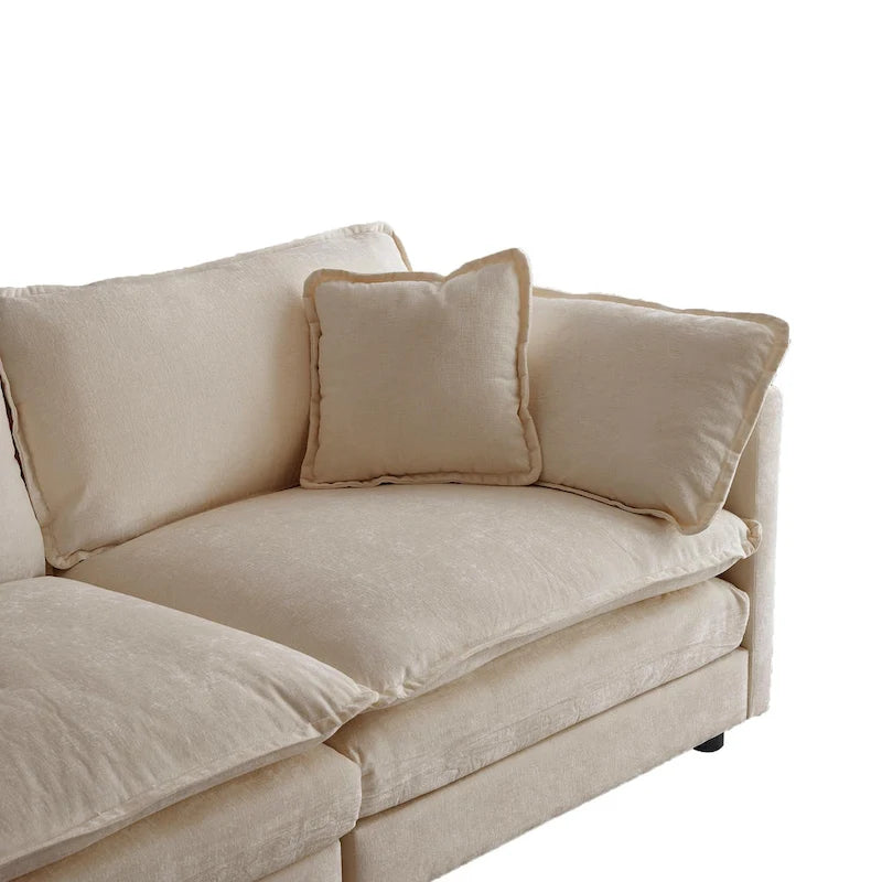 4-Piece Modular Chenille Upholstered L-Shaped Sectional Sofa with Ottoman