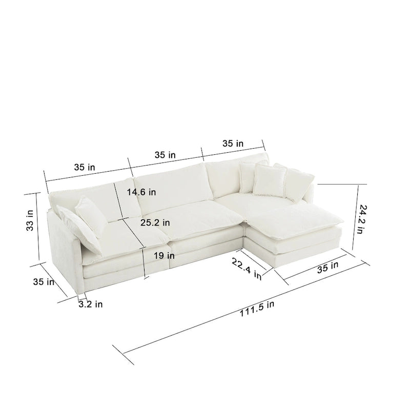 4-Piece Modular Chenille Upholstered L-Shaped Sectional Sofa with Ottoman