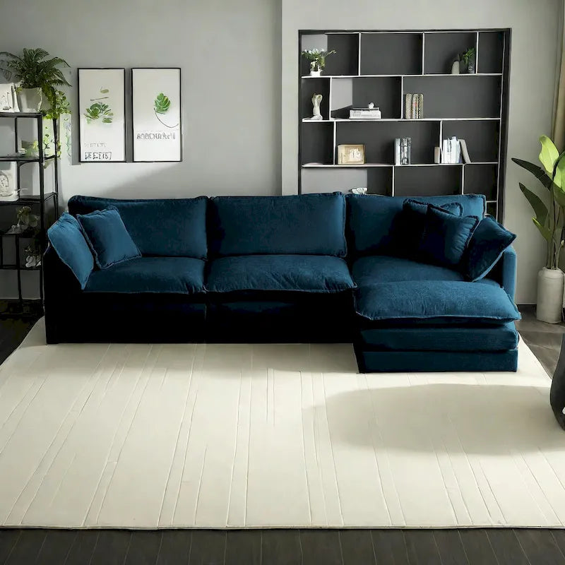 4-Piece Modular Chenille Upholstered L-Shaped Sectional Sofa with Ottoman