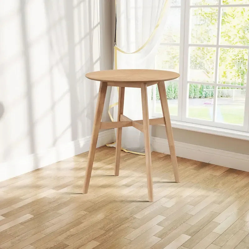 31.5 Modern Round Bar Table with Solid Wood Legs and Reinforced Crossbar, Suitable for Bar, Caf, Kitchen, Living Room