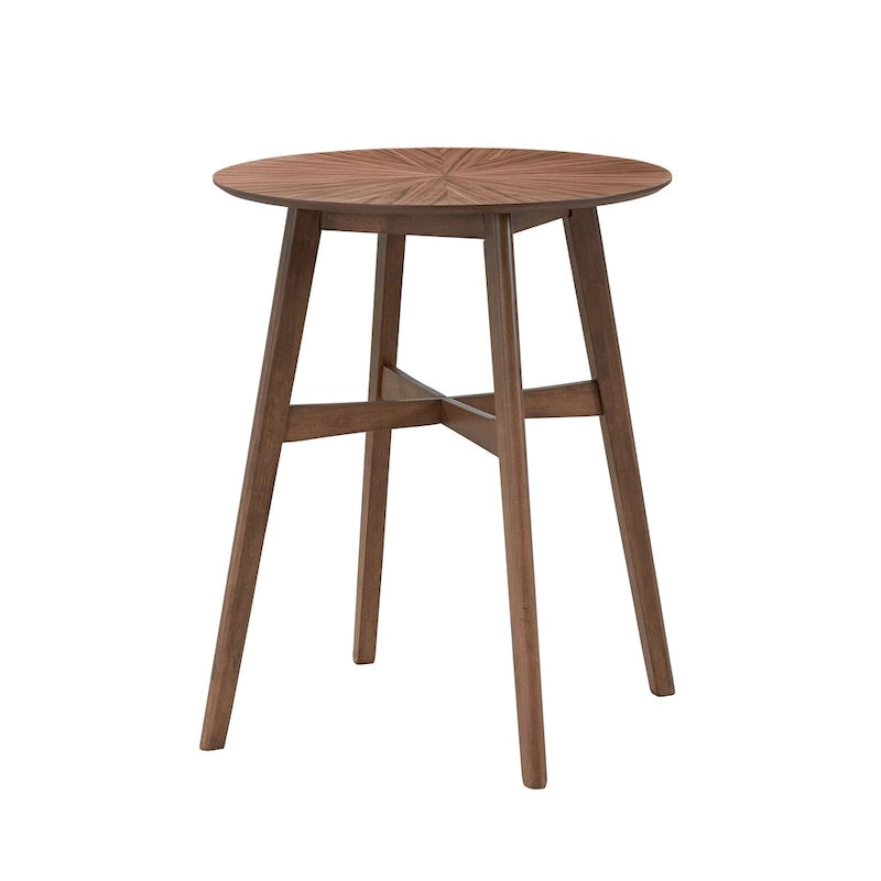 31.5 Modern Round Bar Table with Solid Wood Legs and Reinforced Crossbar, Suitable for Bar, Caf, Kitchen, Living Room