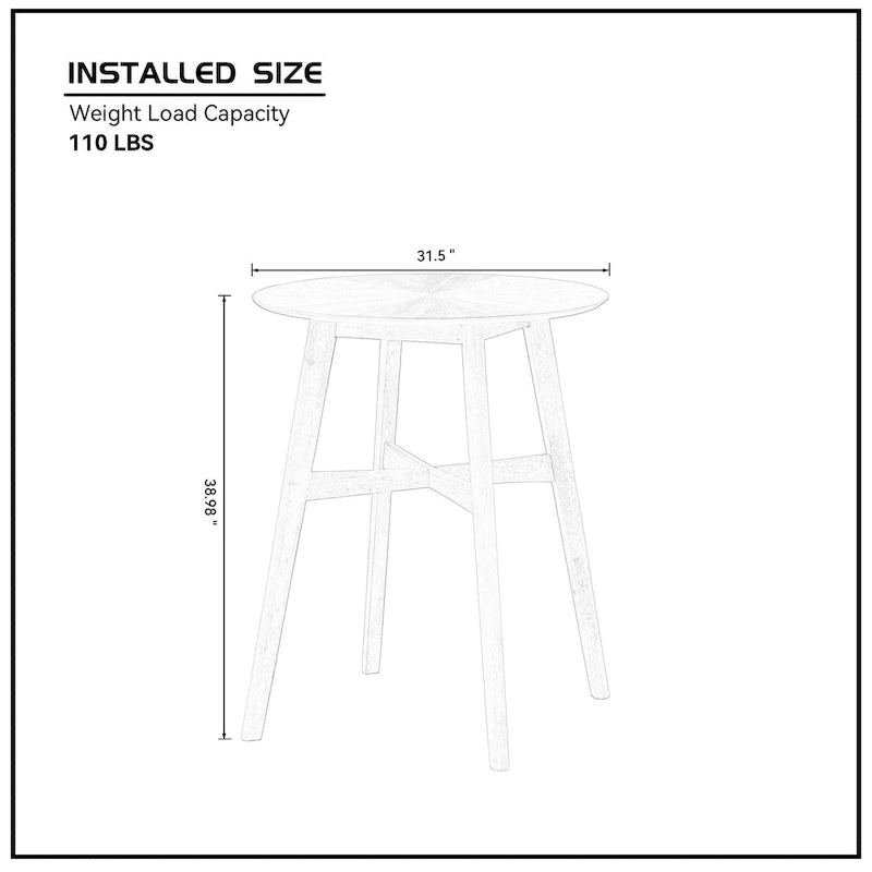 31.5 Modern Round Bar Table with Solid Wood Legs and Reinforced Crossbar, Suitable for Bar, Caf, Kitchen, Living Room