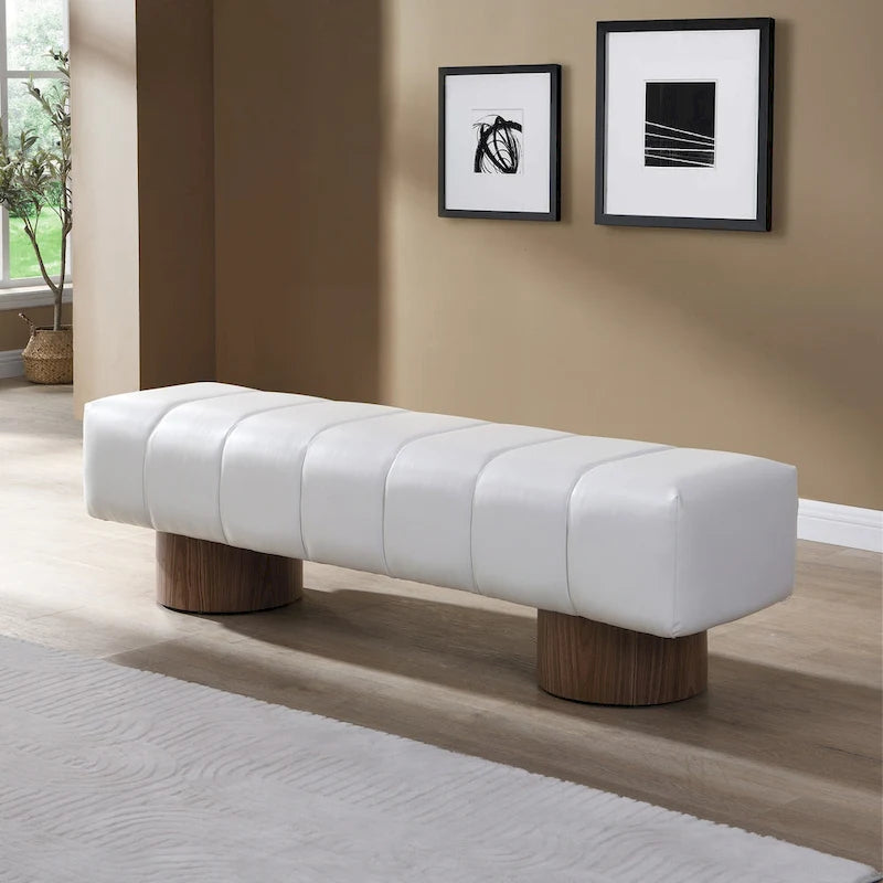 Upholstered Dining Bench,Beige PU