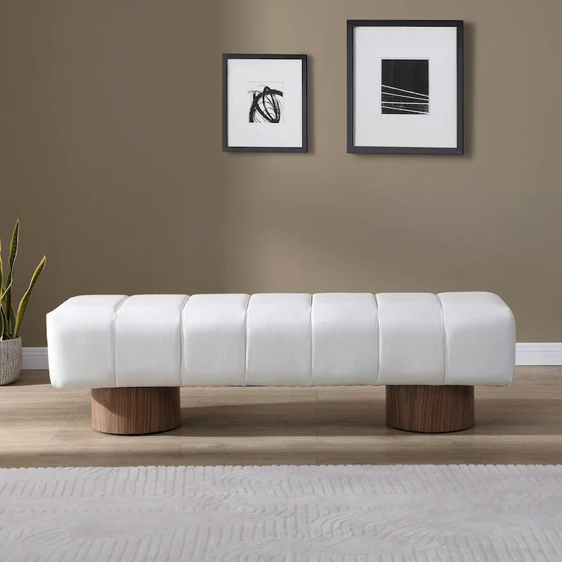 Upholstered Dining Bench,Beige PU
