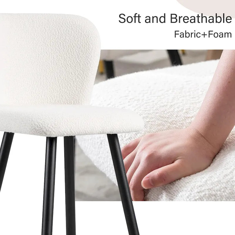 Roomfitters 30 Modern Barstool, White Seat with Black Metal Legs and Gold-Tipped Ends, Contemporary Bar Chair, White