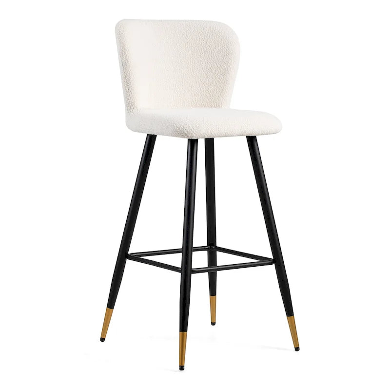 Roomfitters 30 Modern Barstool, White Seat with Black Metal Legs and Gold-Tipped Ends, Contemporary Bar Chair, White
