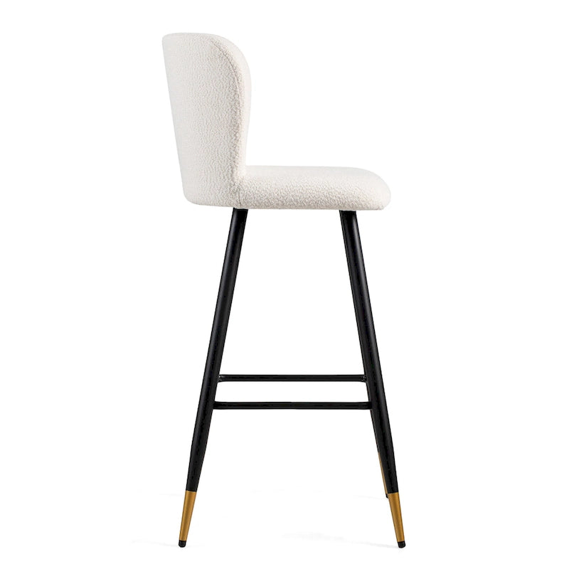 Roomfitters 30 Modern Barstool, White Seat with Black Metal Legs and Gold-Tipped Ends, Contemporary Bar Chair, White
