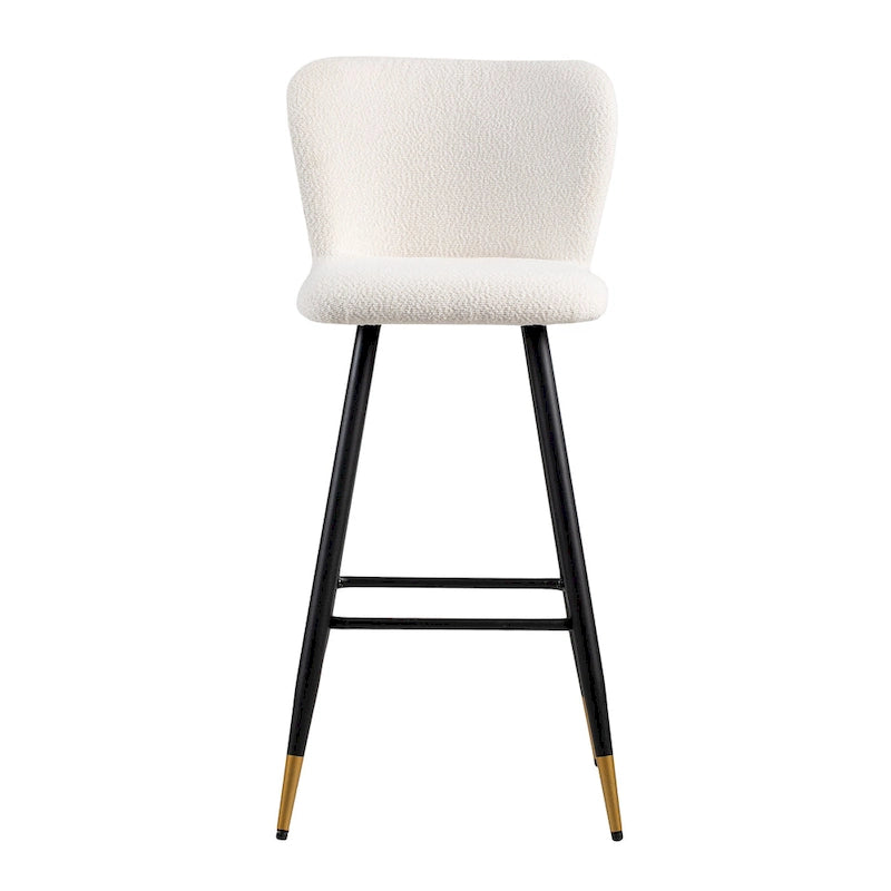 Roomfitters 30 Modern Barstool, White Seat with Black Metal Legs and Gold-Tipped Ends, Contemporary Bar Chair, White