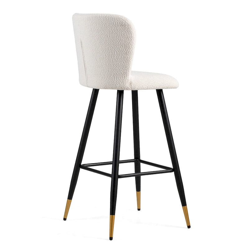 Roomfitters 30 Modern Barstool, White Seat with Black Metal Legs and Gold-Tipped Ends, Contemporary Bar Chair, White