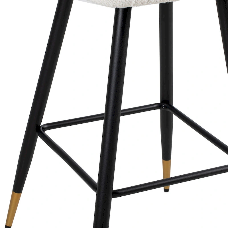 Roomfitters 30 Modern Barstool, White Seat with Black Metal Legs and Gold-Tipped Ends, Contemporary Bar Chair, White