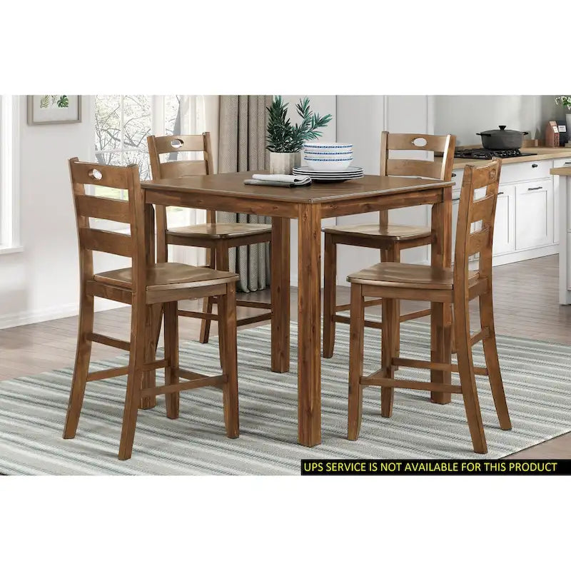 5 Piece Counter Height Dining Table and Chair Set, Wooden Kitchen Furniture Set with Square Table and 4 Chairs