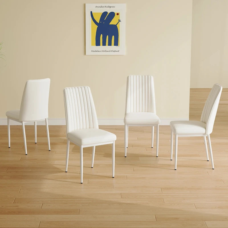 Modern Dining Chair Set of 4 Leather Upholstered Dining Chair with Vertical Striped Backrest Kitchen Chair with Metal Legs