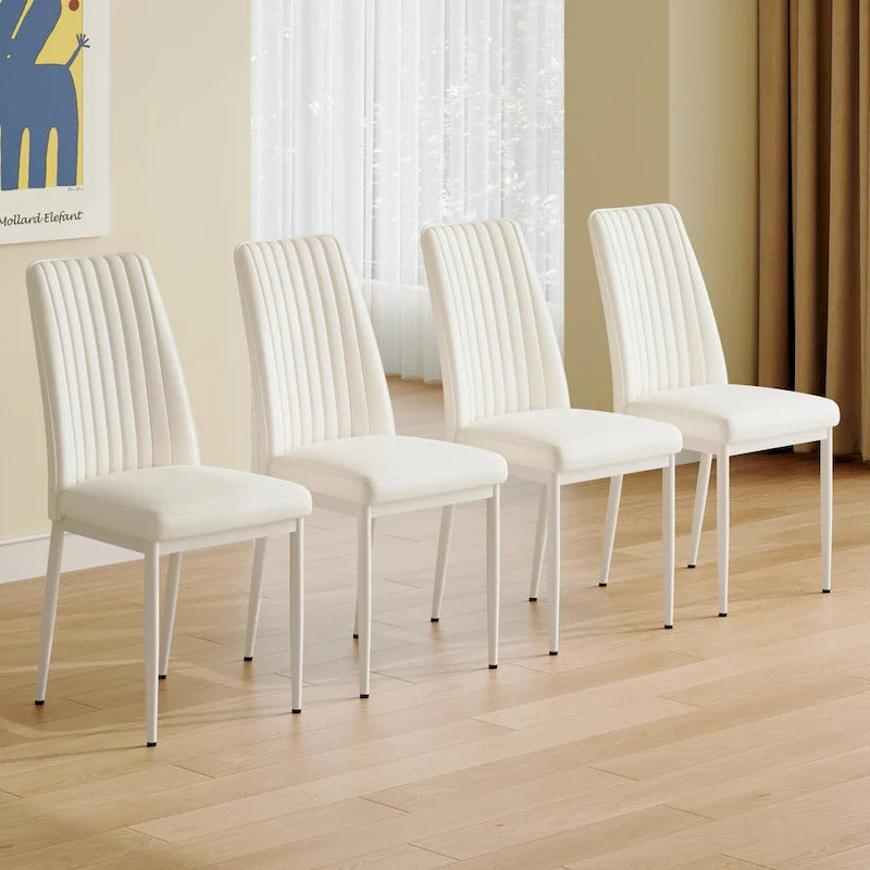 Modern Dining Chair Set of 4 Leather Upholstered Dining Chair with Vertical Striped Backrest Kitchen Chair with Metal Legs