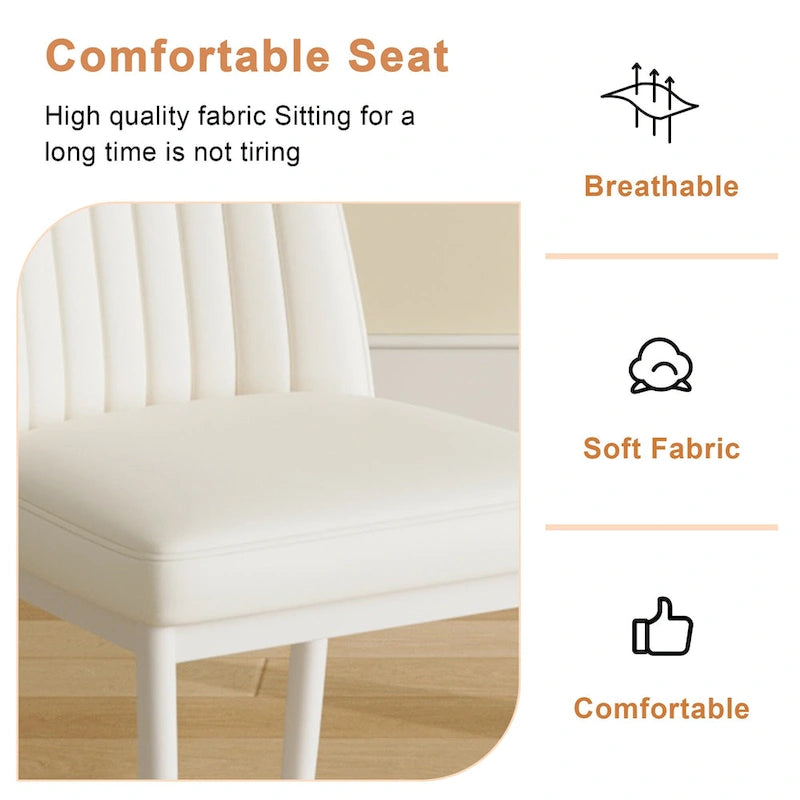 Modern Dining Chair Set of 4 Leather Upholstered Dining Chair with Vertical Striped Backrest Kitchen Chair with Metal Legs