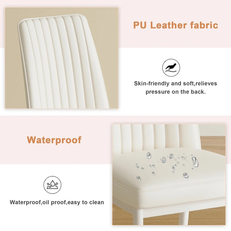 Modern Dining Chair Set of 4 Leather Upholstered Dining Chair with Vertical Striped Backrest Kitchen Chair with Metal Legs