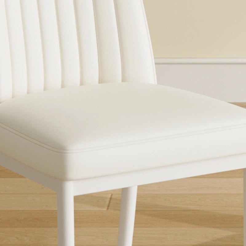 Modern Dining Chair Set of 4 Leather Upholstered Dining Chair with Vertical Striped Backrest Kitchen Chair with Metal Legs