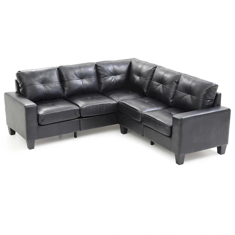 Tufted Faux Leather L Shape Sectional Sofa - 82 - Black