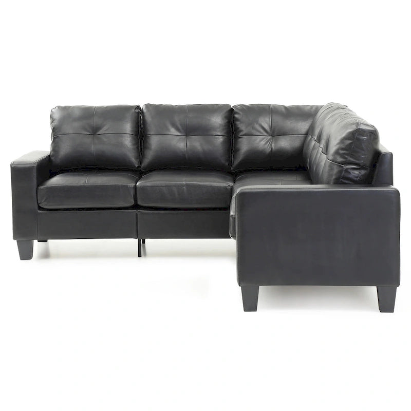 Tufted Faux Leather L Shape Sectional Sofa - 82 - Black