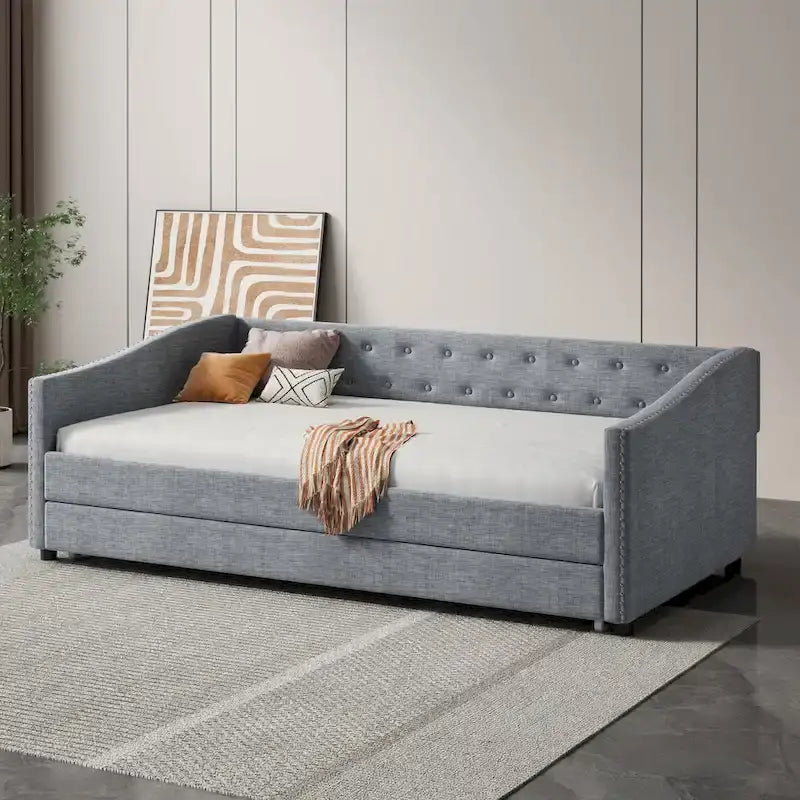 Christopher Knight Home - Bennett Tufted Daybed Sofa with Storage Drawers and Elegant Waved Arms