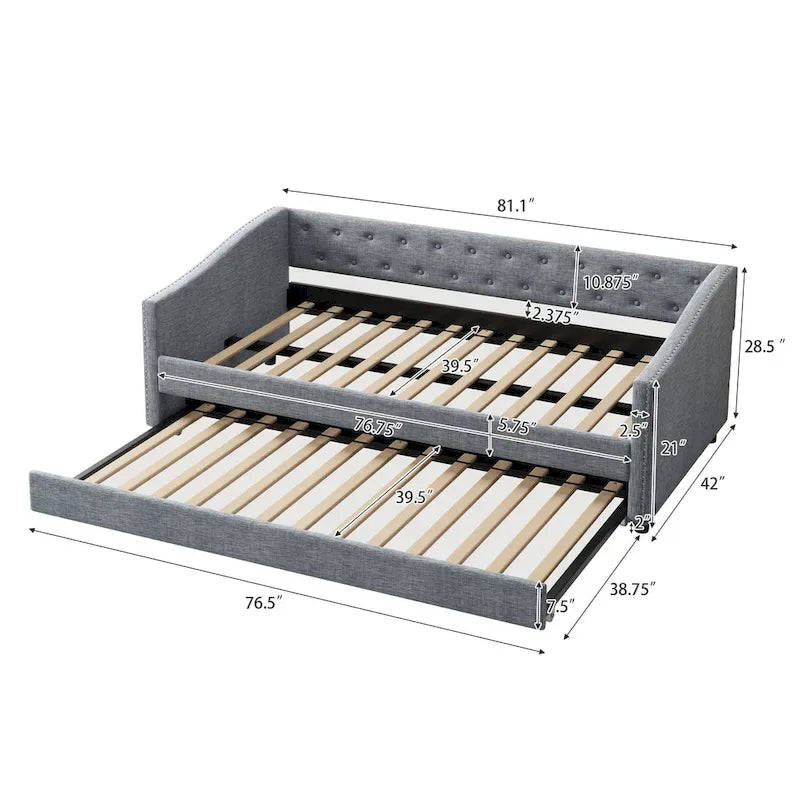 Christopher Knight Home - Bennett Tufted Daybed Sofa with Storage Drawers and Elegant Waved Arms