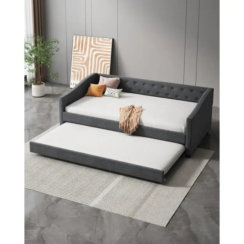 Christopher Knight Home - Bennett Tufted Daybed Sofa with Storage Drawers and Elegant Waved Arms