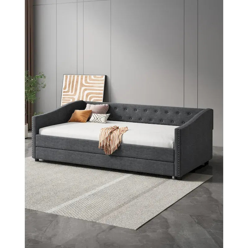 Christopher Knight Home - Bennett Tufted Daybed Sofa with Storage Drawers and Elegant Waved Arms