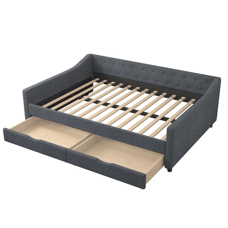 Christopher Knight Home - Bennett Tufted Daybed Sofa with Storage Drawers and Elegant Waved Arms