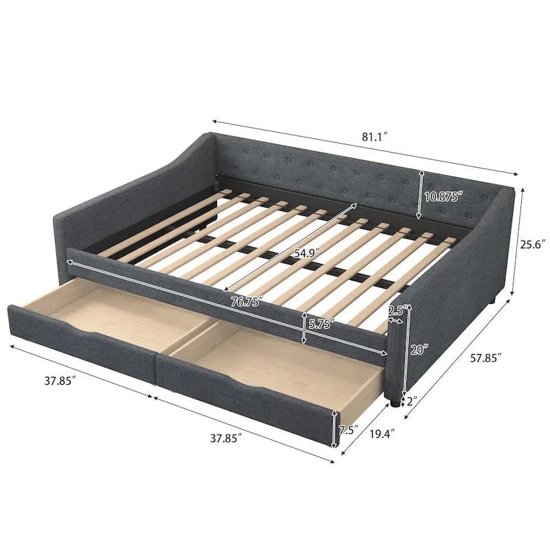 Christopher Knight Home - Bennett Tufted Daybed Sofa with Storage Drawers and Elegant Waved Arms