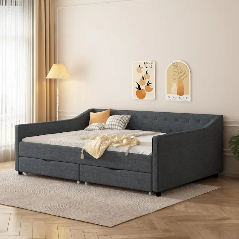 Christopher Knight Home - Bennett Tufted Daybed Sofa with Storage Drawers and Elegant Waved Arms