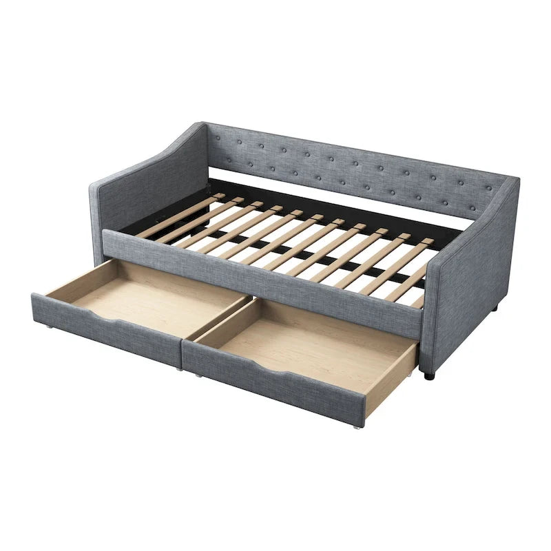 Christopher Knight Home - Bennett Tufted Daybed Sofa with Storage Drawers and Elegant Waved Arms