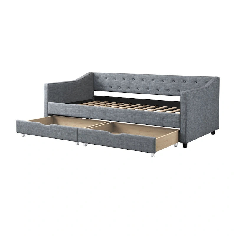 Christopher Knight Home - Bennett Tufted Daybed Sofa with Storage Drawers and Elegant Waved Arms