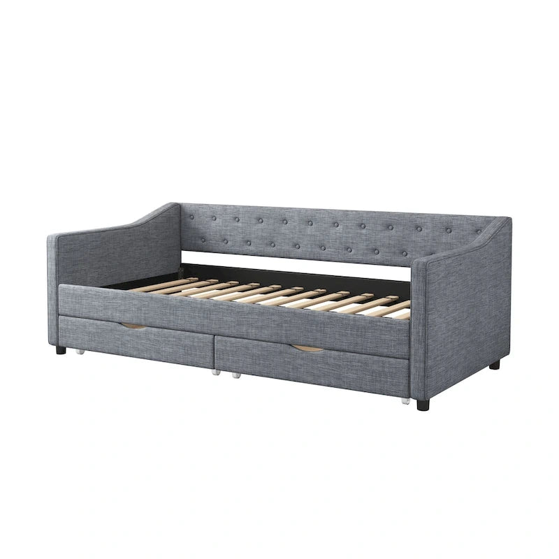 Christopher Knight Home - Bennett Tufted Daybed Sofa with Storage Drawers and Elegant Waved Arms