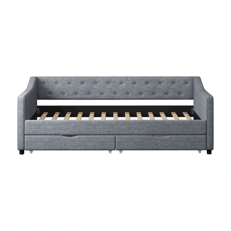 Christopher Knight Home - Bennett Tufted Daybed Sofa with Storage Drawers and Elegant Waved Arms