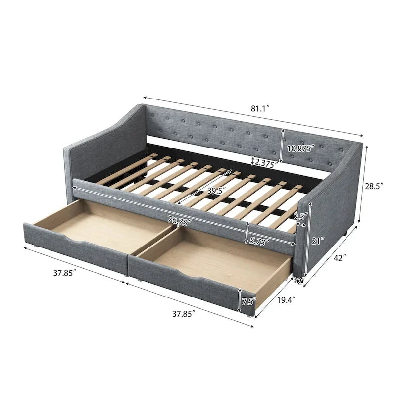 Christopher Knight Home - Bennett Tufted Daybed Sofa with Storage Drawers and Elegant Waved Arms