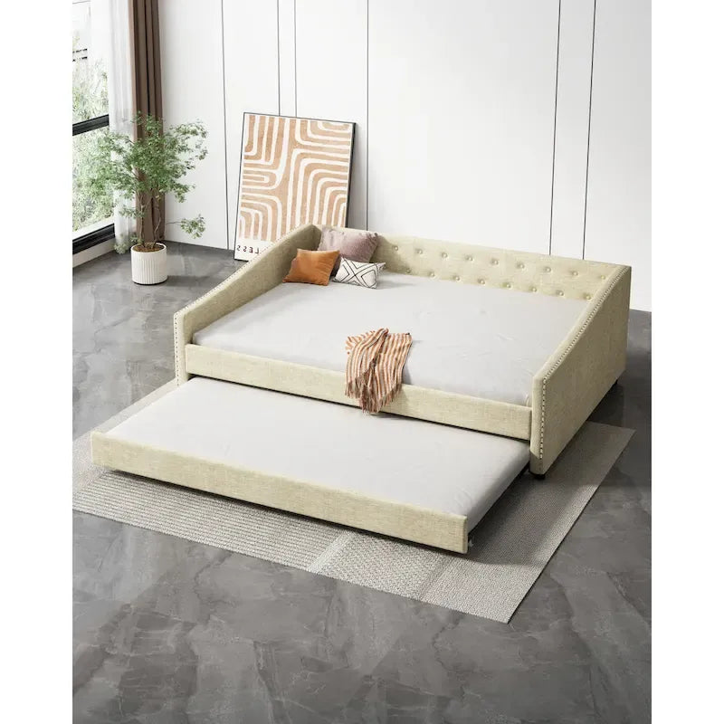 Christopher Knight Home - Bennett Tufted Daybed Sofa with Storage Drawers and Elegant Waved Arms