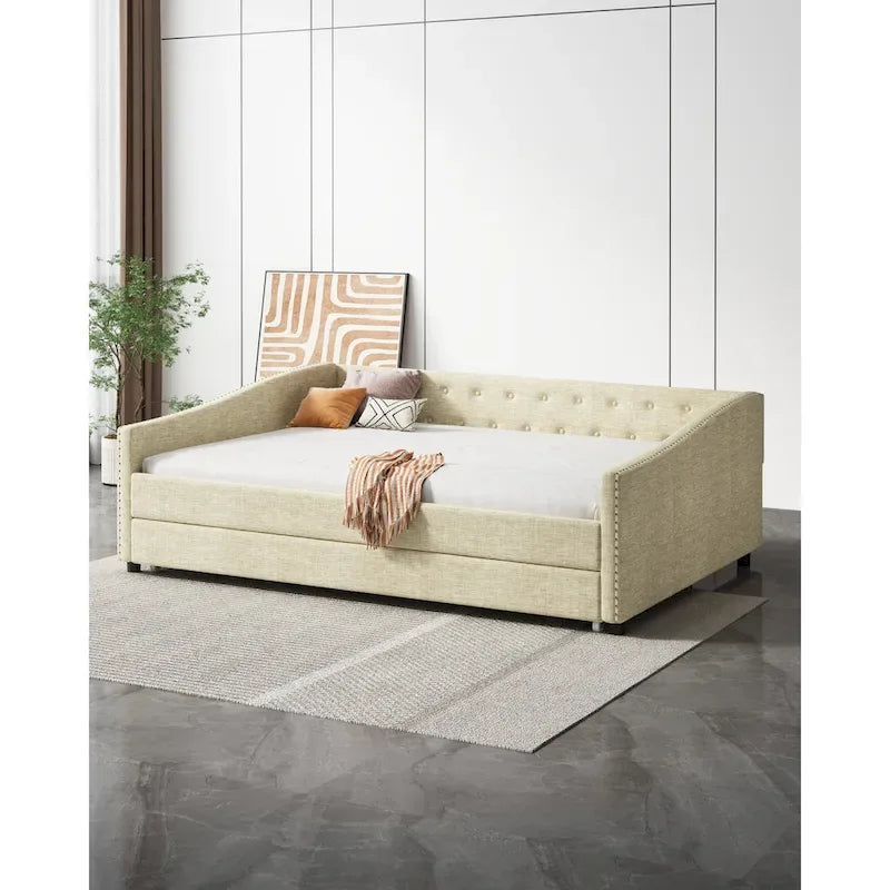 Christopher Knight Home - Bennett Tufted Daybed Sofa with Storage Drawers and Elegant Waved Arms