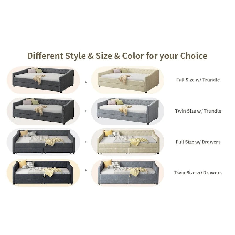 Christopher Knight Home - Bennett Tufted Daybed Sofa with Storage Drawers and Elegant Waved Arms