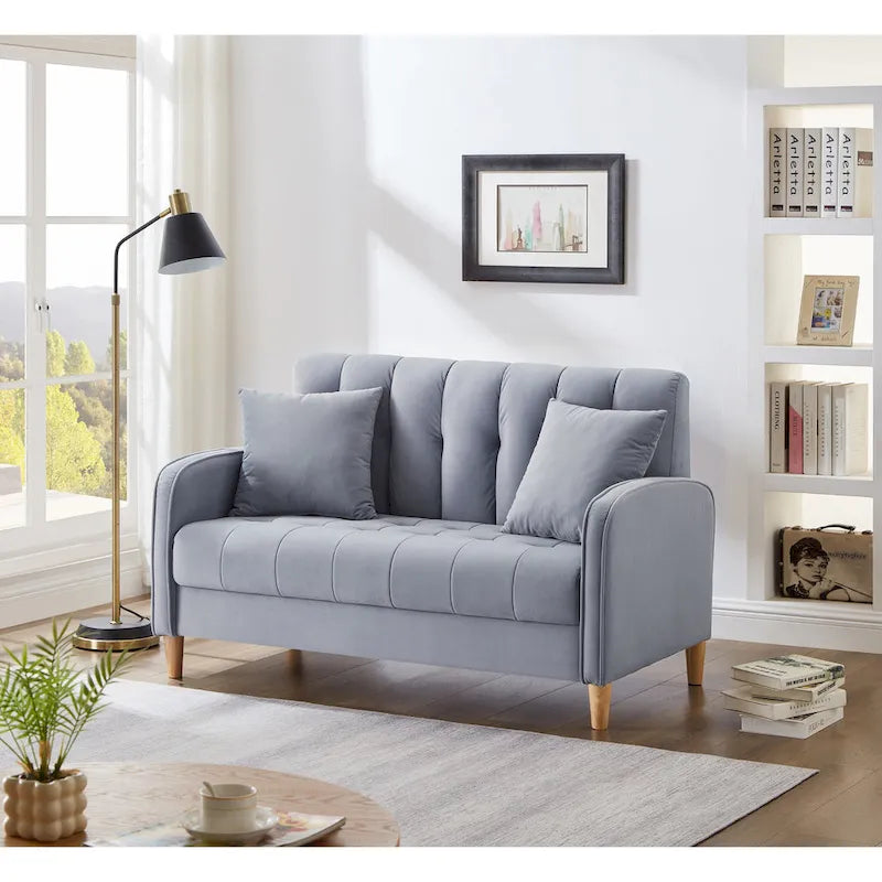 Modern Design Couch For Living Room Department Small Space Loveseat Smooth Velvet Upholstered Tufted Sofa Beige