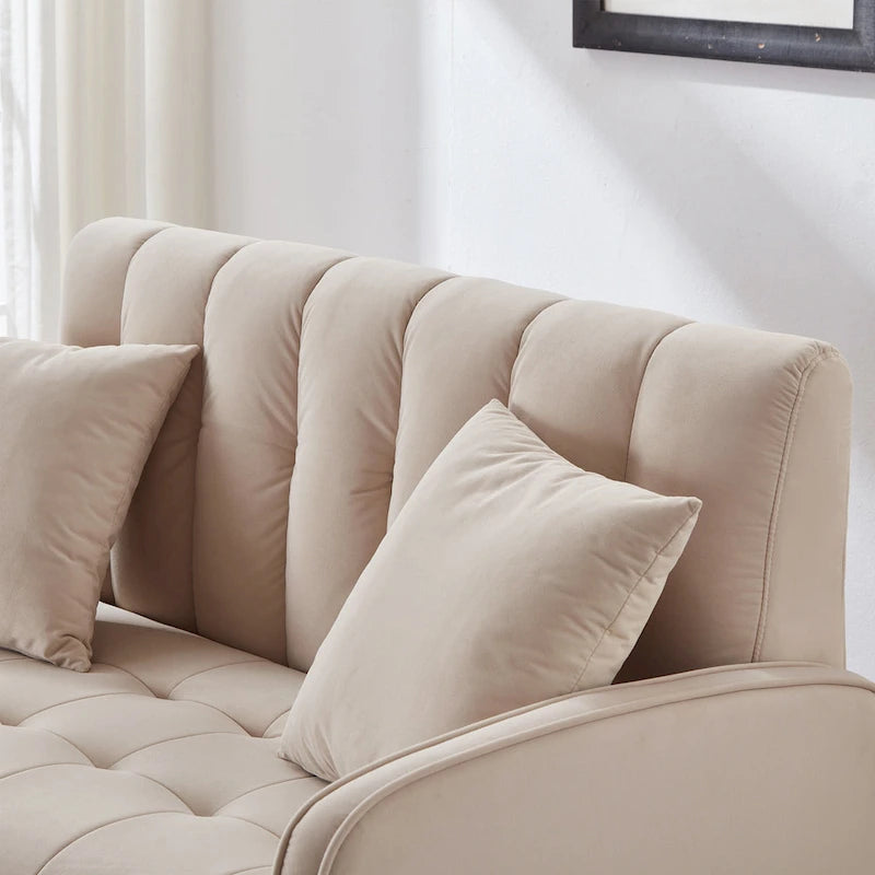 Modern Design Couch For Living Room Department Small Space Loveseat Smooth Velvet Upholstered Tufted Sofa Beige