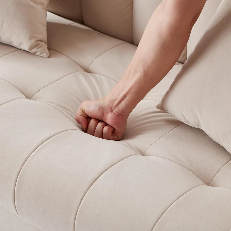 Modern Design Couch For Living Room Department Small Space Loveseat Smooth Velvet Upholstered Tufted Sofa Beige