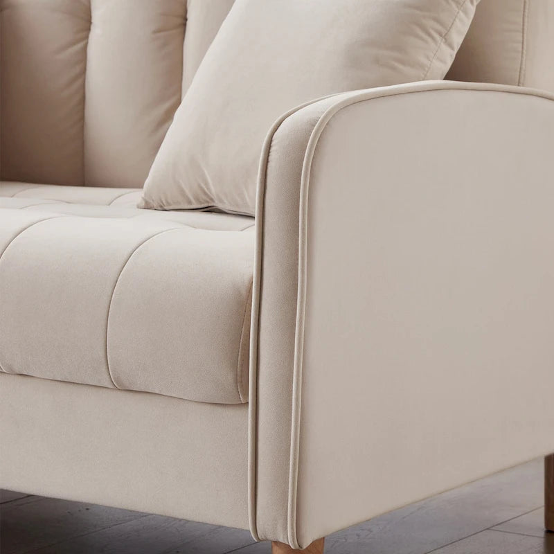 Modern Design Couch For Living Room Department Small Space Loveseat Smooth Velvet Upholstered Tufted Sofa Beige