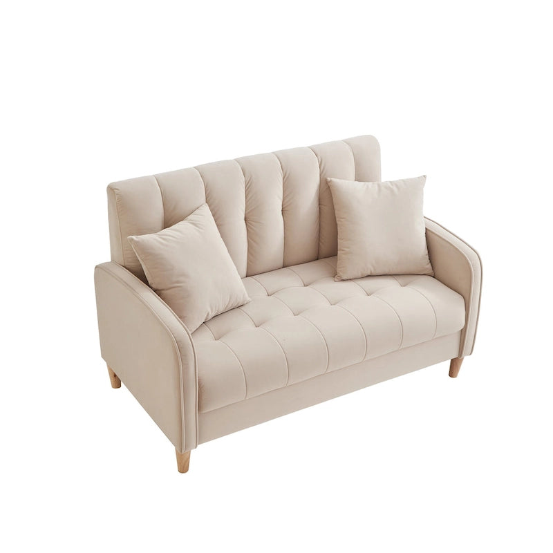 Modern Design Couch For Living Room Department Small Space Loveseat Smooth Velvet Upholstered Tufted Sofa Beige