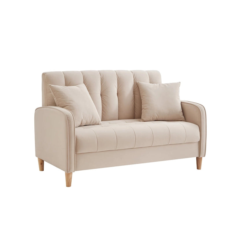 Modern Design Couch For Living Room Department Small Space Loveseat Smooth Velvet Upholstered Tufted Sofa Beige